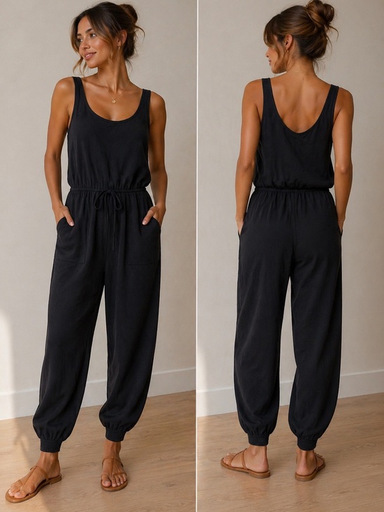 She + Sky Pants - She + Sky Pocket Travelers Jumpsuit Black Size Small